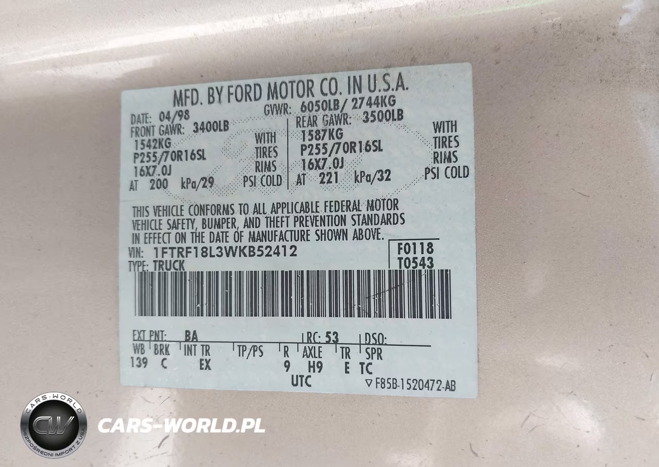 1998 Ford F-150 Lariat-Standard-Xl-Xlt VIN:1FTRF18L3WKB52412 - 9