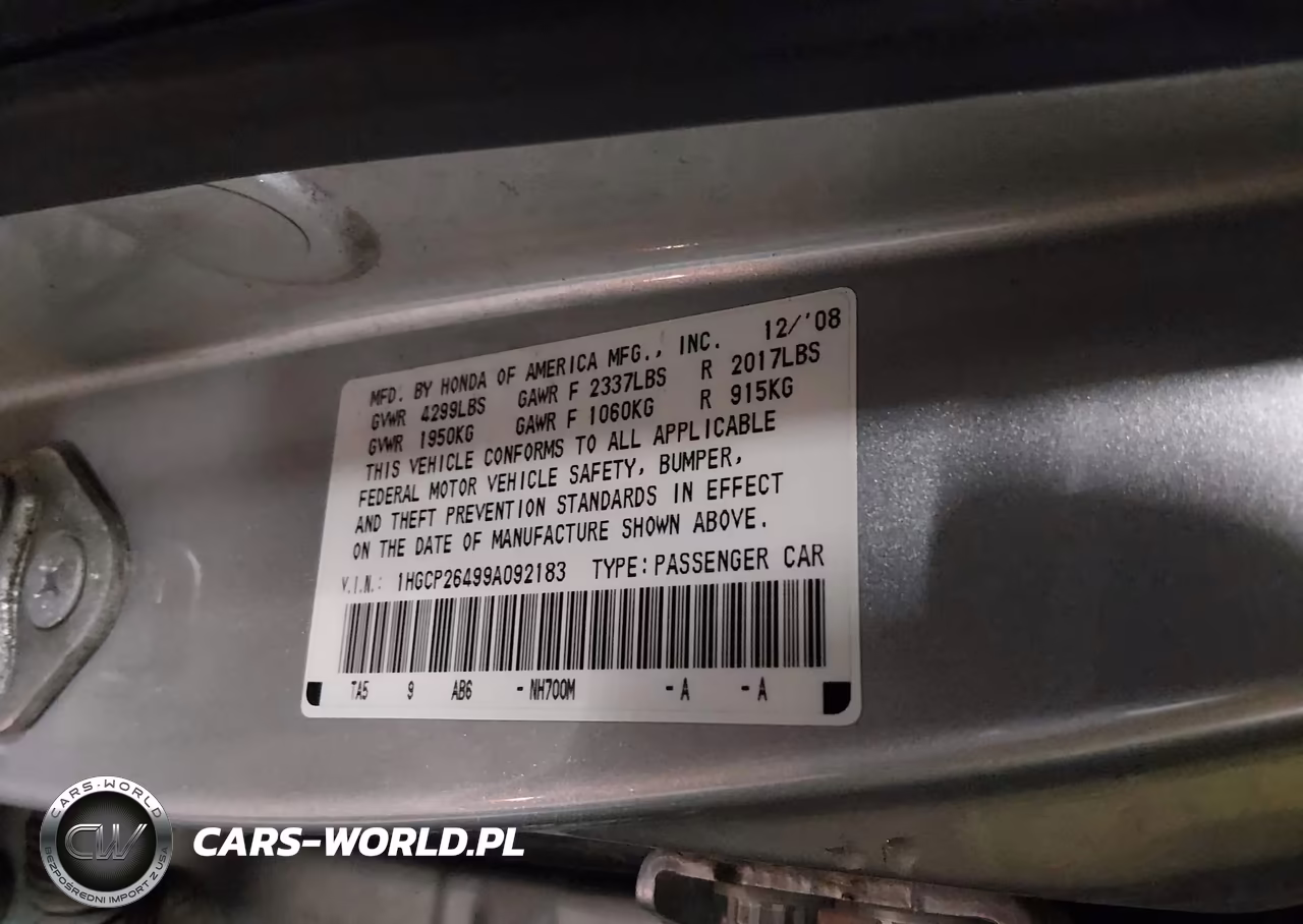 2009 Honda Accord 2.4 Lx-P VIN:1HGCP26499A092183 - 9