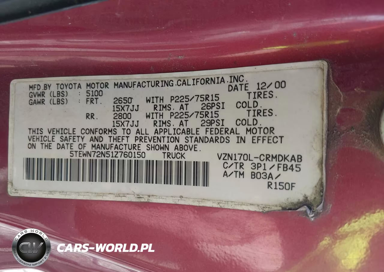 2001 Toyota Tacoma Base V6 VIN:5TEWN72N51Z760150 - 9