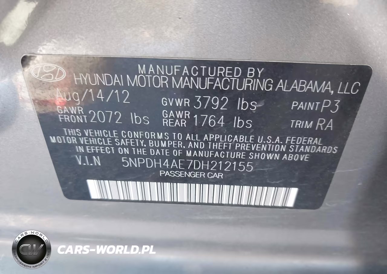 2013 Hyundai Elantra Limited VIN:5NPDH4AE7DH212155 - 9