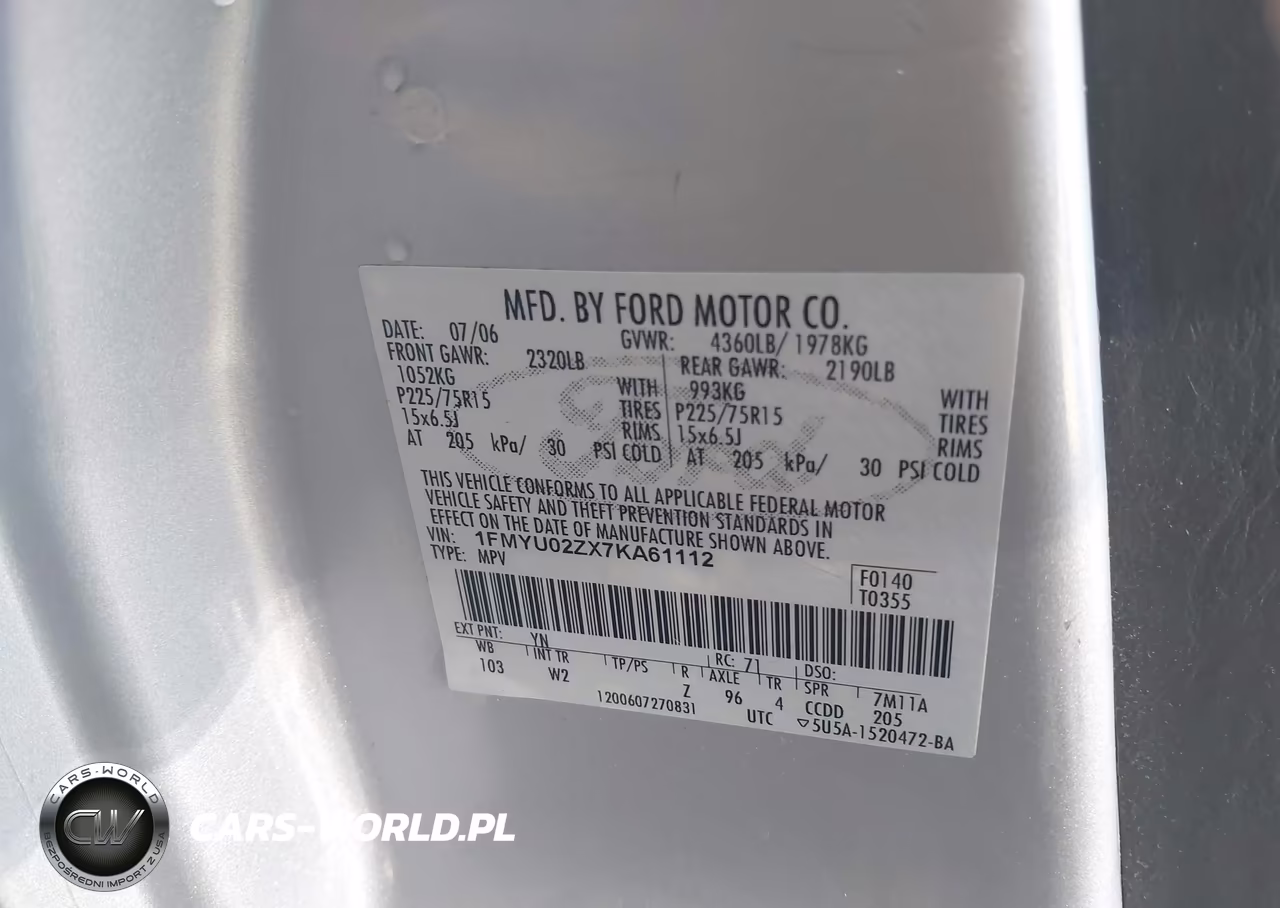 2007 Ford Escape Xls-Xls Manual VIN:1FMYU02ZX7KA61112 - 9