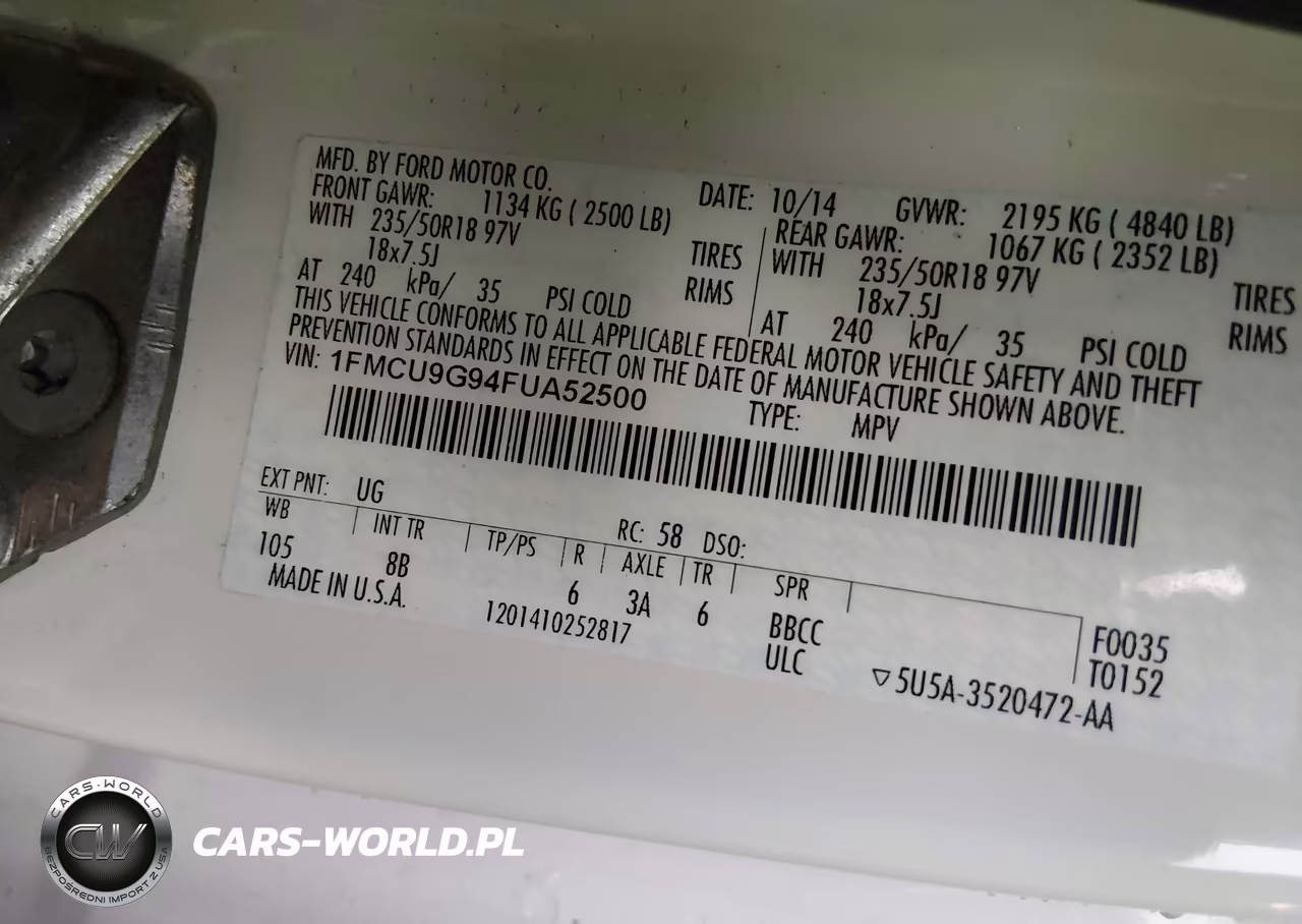 2015 Ford Escape Se VIN:1FMCU9G94FUA52500 - 9