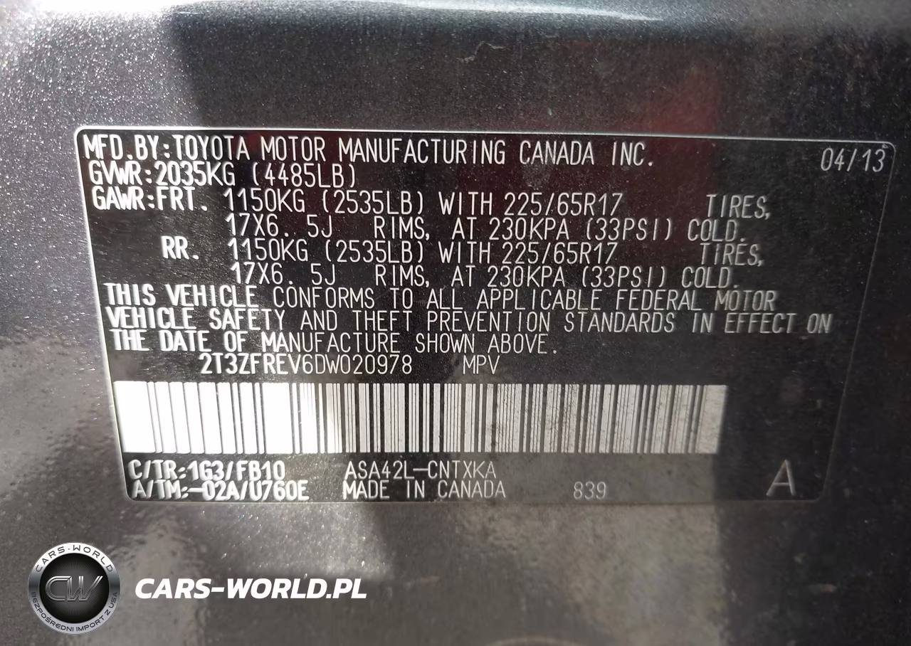 2013 Toyota Rav4 Le VIN:2T3ZFREV6DW020978 - 9