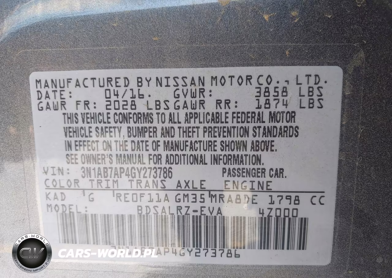 2016 Nissan Sentra Fe+ S-S-Sl-Sr-Sv VIN:3N1AB7AP4GY273786 - 9