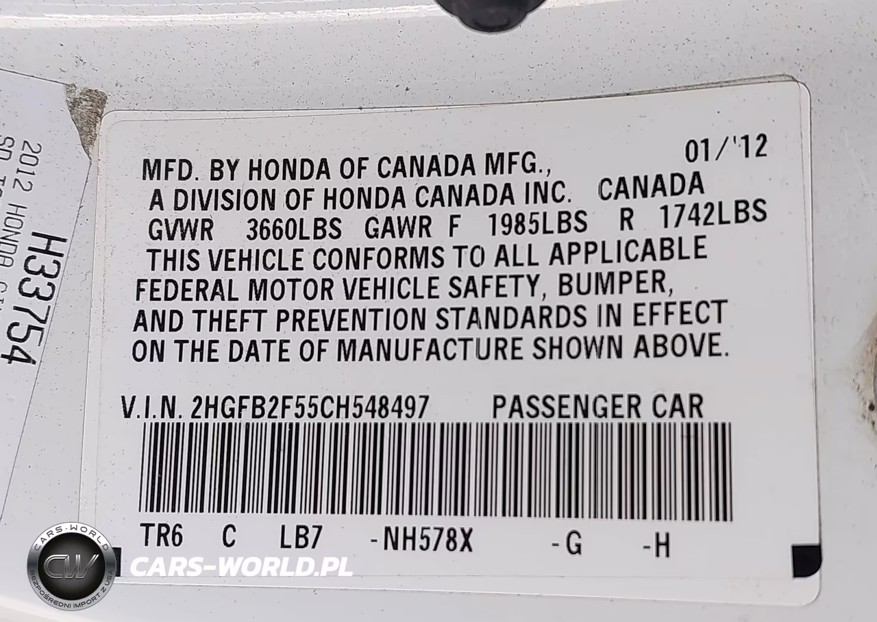2012 Honda Civic Lx VIN:2HGFB2F55CH548497 - 9