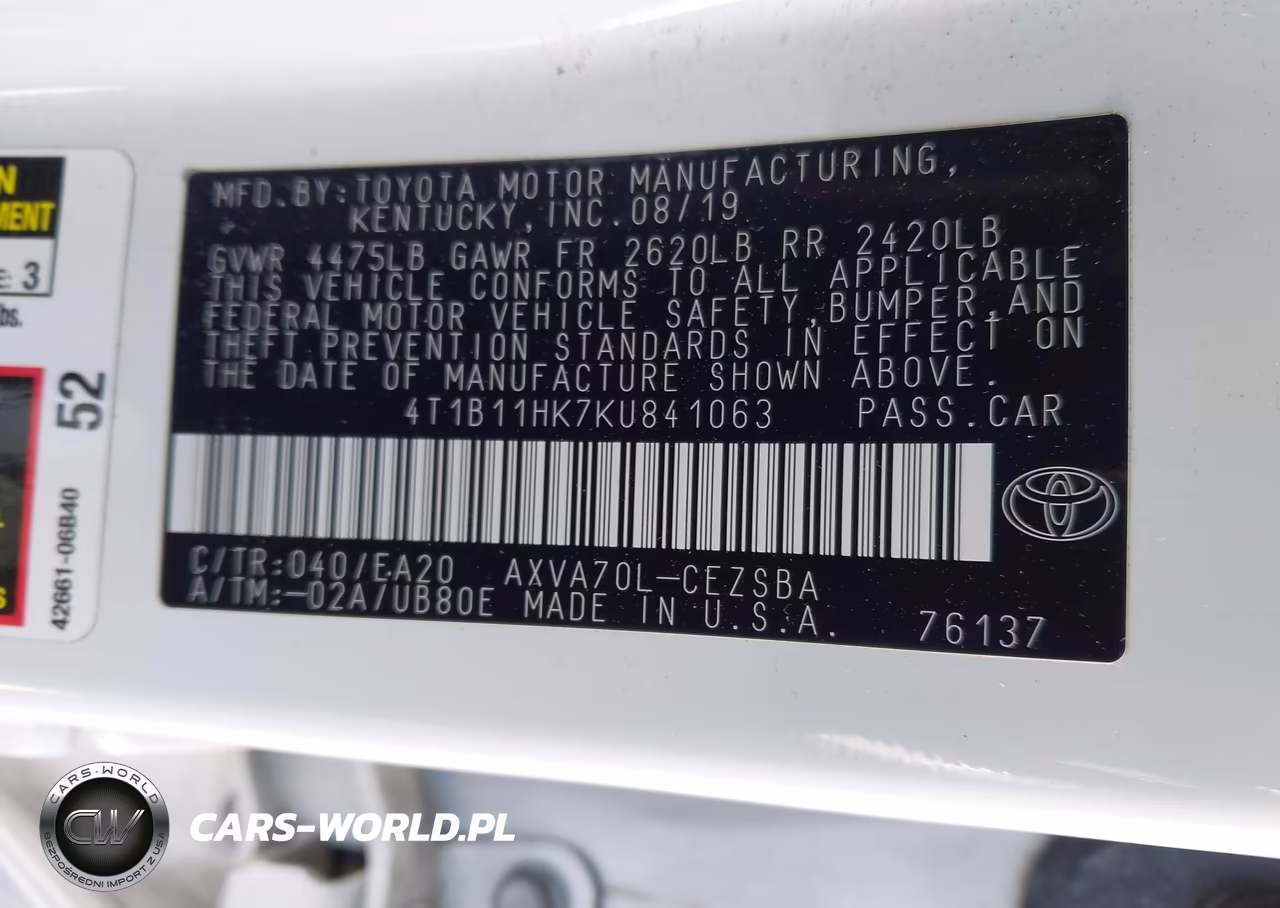 2019 Toyota Camry Se VIN:4T1B11HK7KU841063 - 9