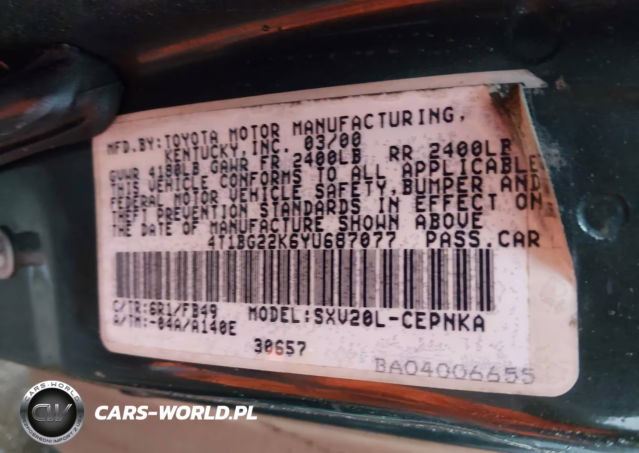 2000 Toyota Camry Le VIN:4T1BG22K6YU687077 - 9