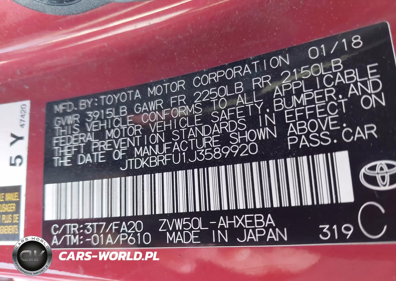 2018 Toyota Prius Two VIN:JTDKBRFU1J3589920 - 9