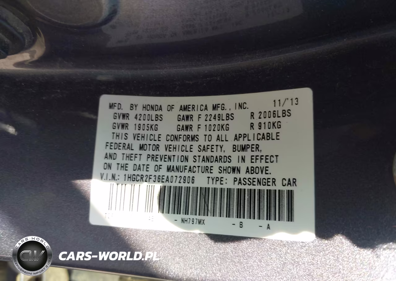 2014 Honda Accord Lx VIN:1HGCR2F36EA072906 - 9