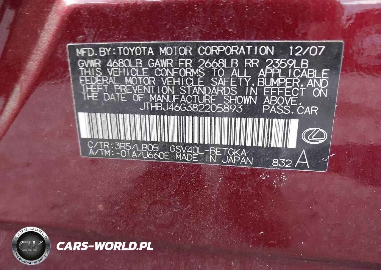 2008 Lexus Es 350 VIN:JTHBJ46G382205893 - 9