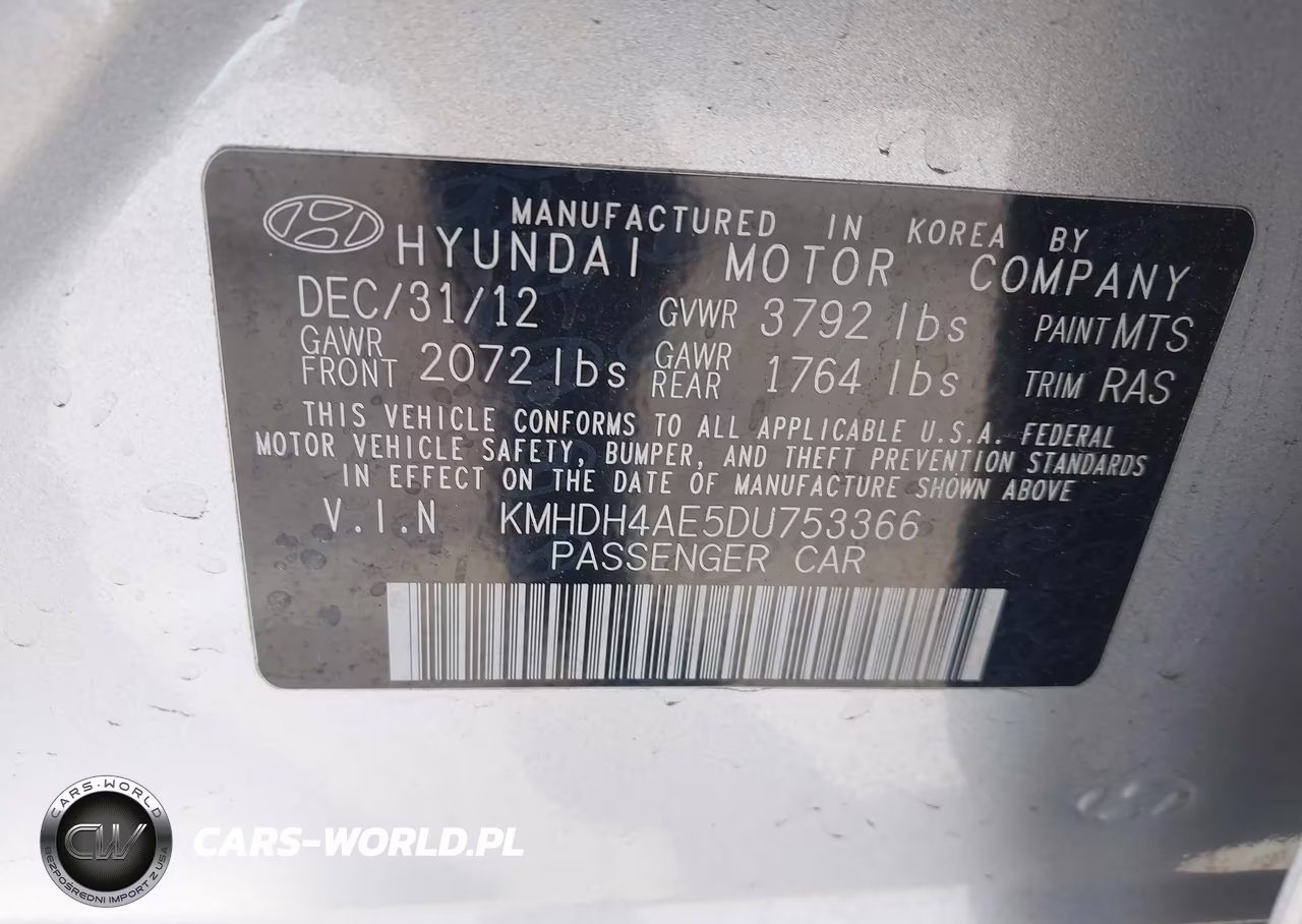 2013 Hyundai Elantra Gls VIN:KMHDH4AE5DU753366 - 9