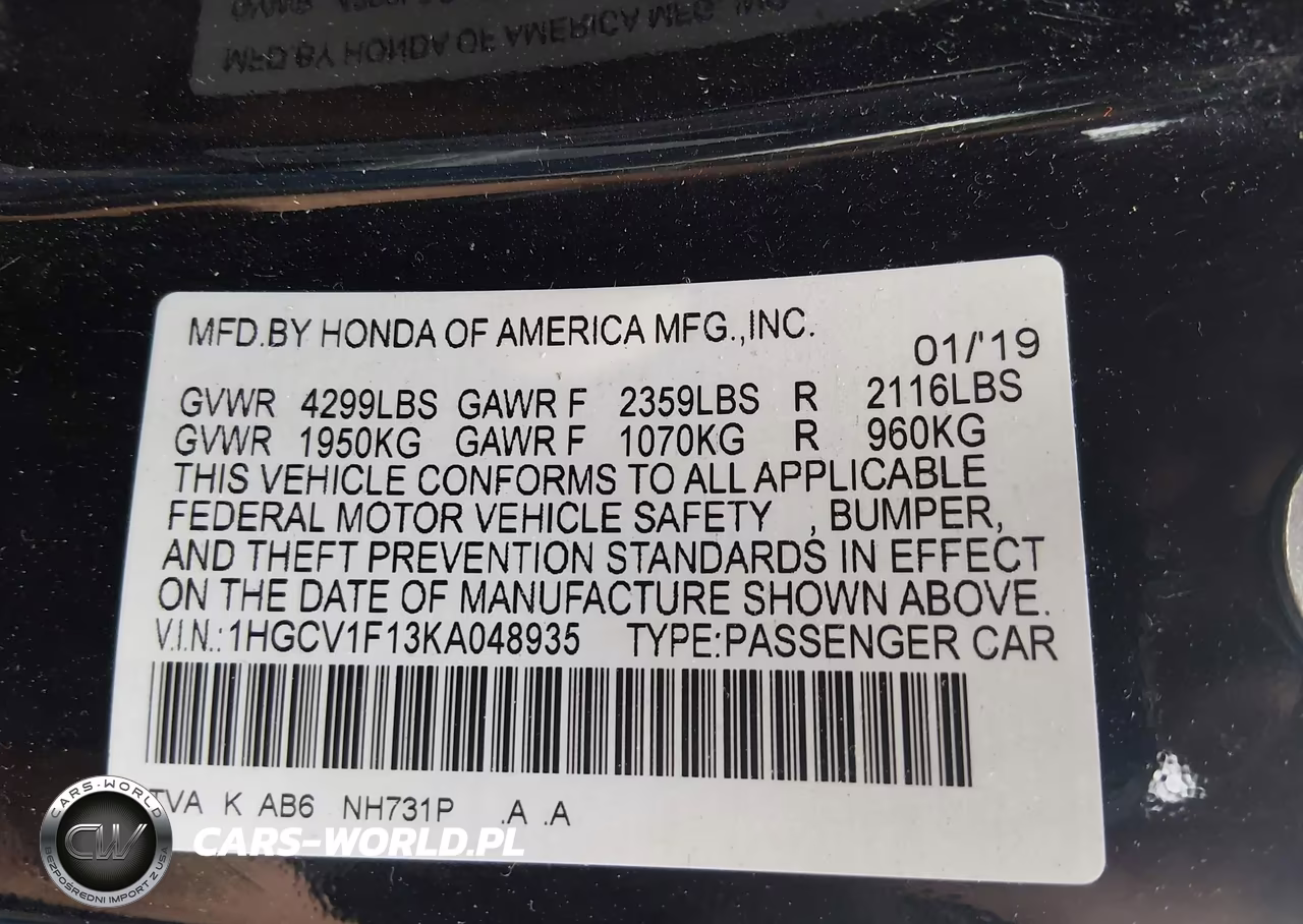 2019 Honda Accord Lx VIN:1HGCV1F13KA048935 - 9