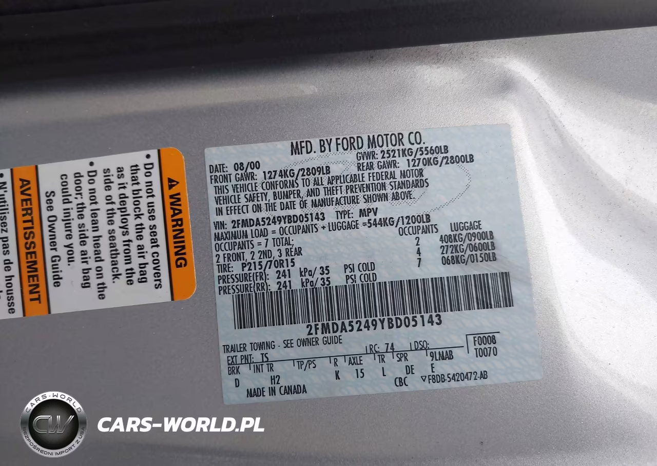 2000 Ford Windstar Se VIN:2FMDA5249YBD05143 - 9