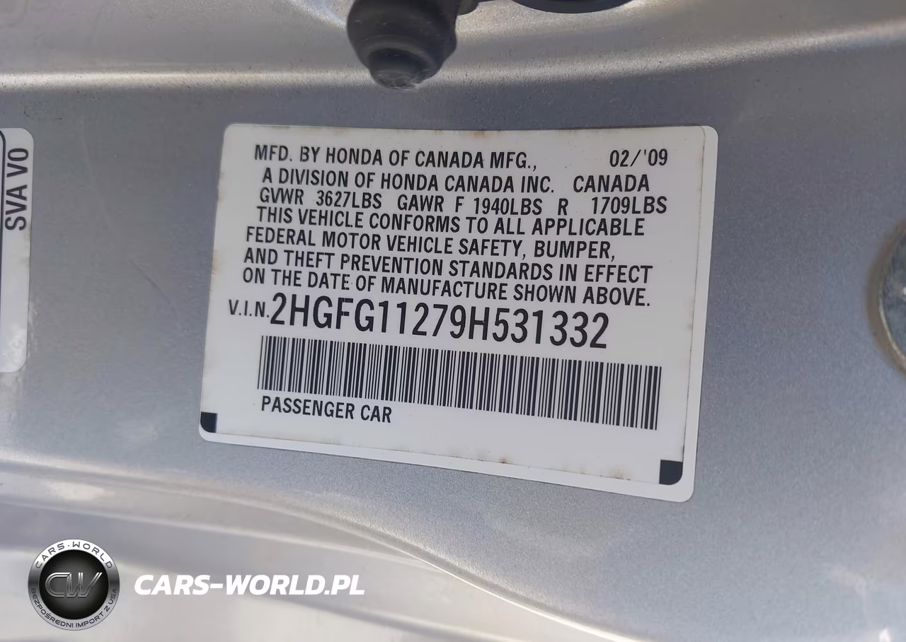 2009 Honda Civic Dx VIN:2HGFG11279H531332 - 9