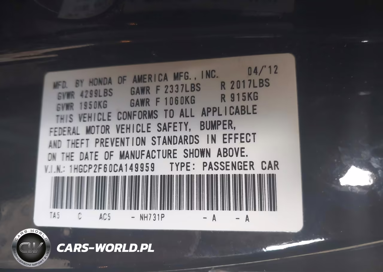 2012 Honda Accord 2.4 Se VIN:1HGCP2F60CA149959 - 9