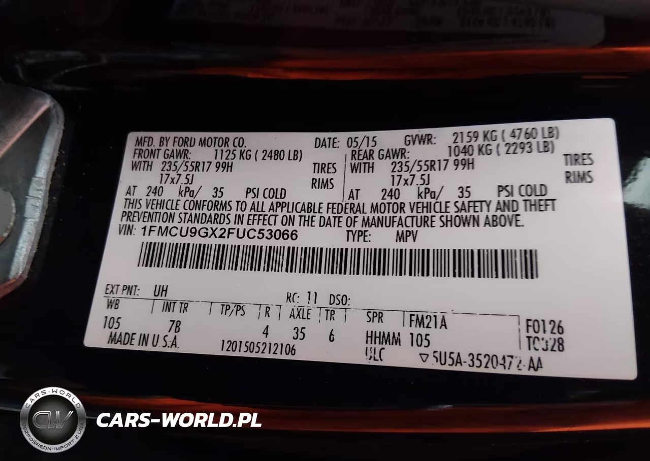 2015 Ford Escape Se VIN:1FMCU9GX2FUC53066 - 9