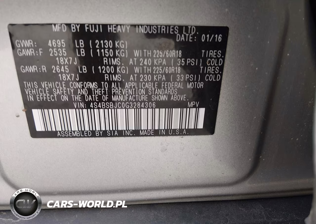 2016 Subaru Outback 2.5I Limited VIN:4S4BSBJC0G3284306 - 9
