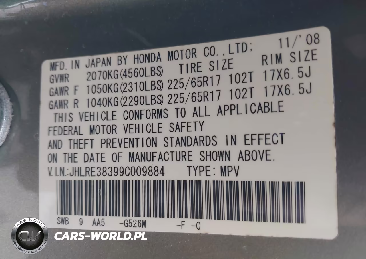 2009 Honda Cr-V Lx VIN:JHLRE38399C009884 - 9