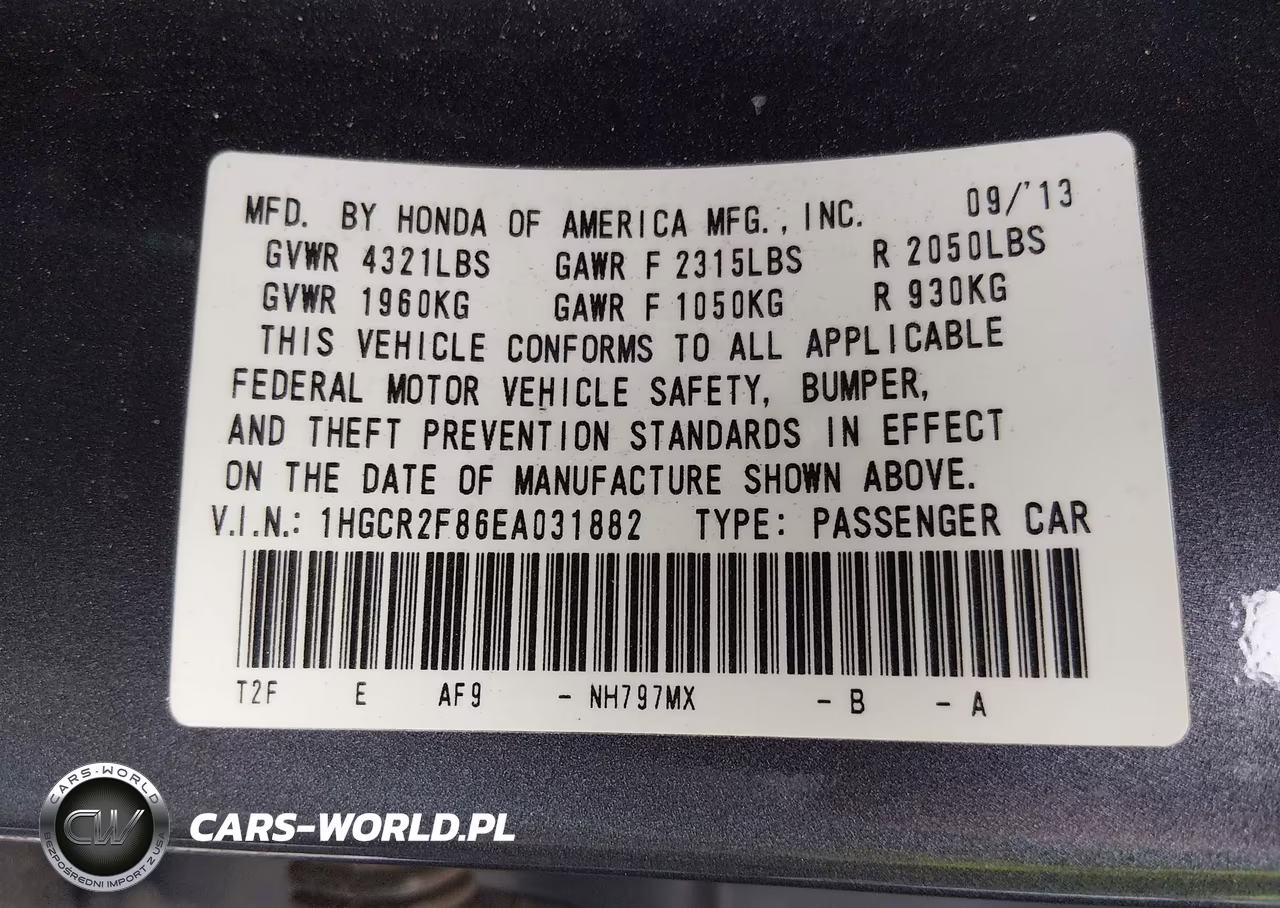 2014 Honda Accord Ex-L VIN:1HGCR2F86EA031882 - 9
