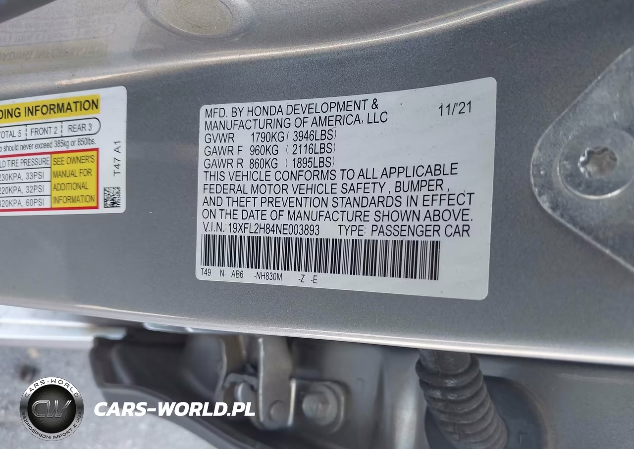 2022 Honda Civic Sport VIN:19XFL2H84NE003893 - 9