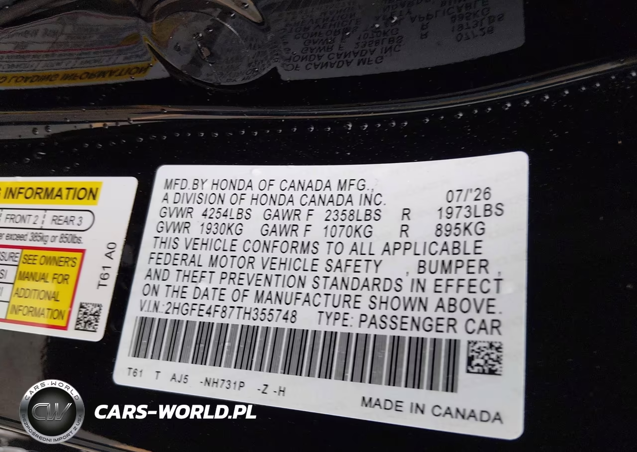 2026 Honda Civic Sport-Sport Touring VIN:2HGFE4F87TH355748 - 9
