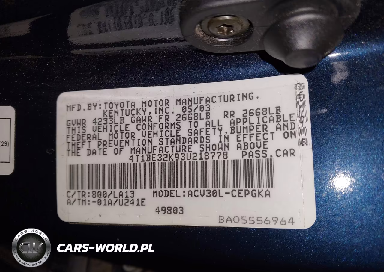 2003 Toyota Camry Xle VIN:4T1BE32K93U218778 - 9