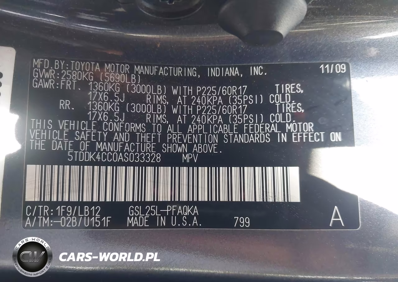 2010 Toyota Sienna Limited VIN:5TDDK4CC0AS033328 - 9