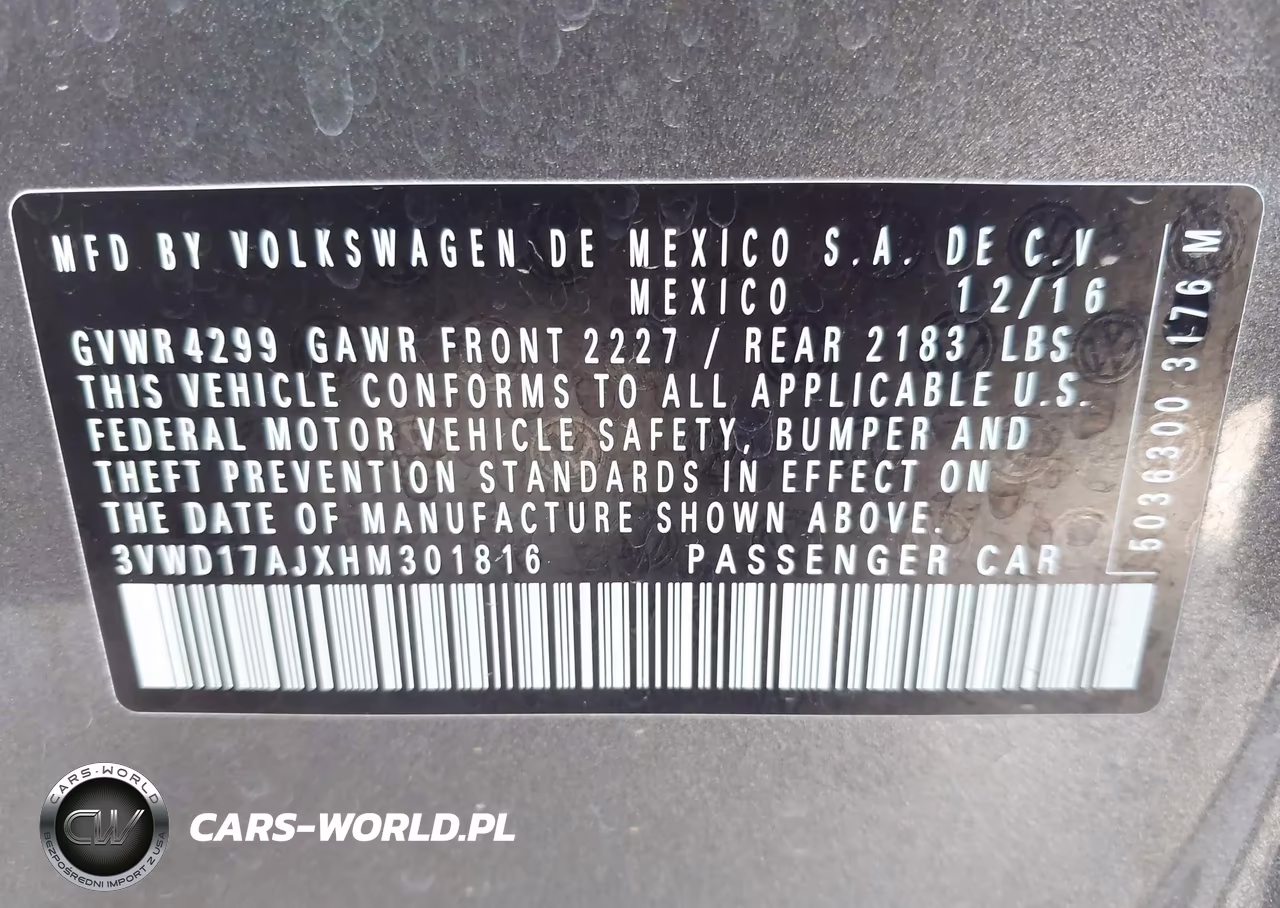 2017 Volkswagen Jetta 1.8T Sport VIN:3VWD17AJXHM301816 - 9