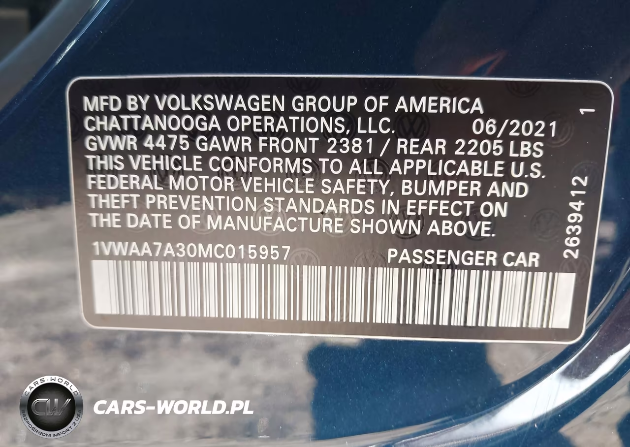 2021 Volkswagen Passat 2.0T S VIN:1VWAA7A30MC015957 - 9