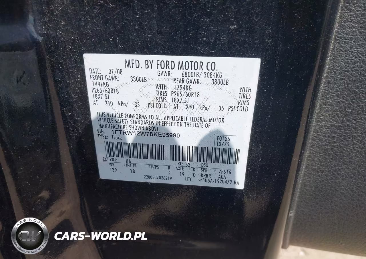 2008 Ford F-150 60Th Anniversary-Fx2-Xl-Xlt VIN:1FTRW12W78KE95990 - 9
