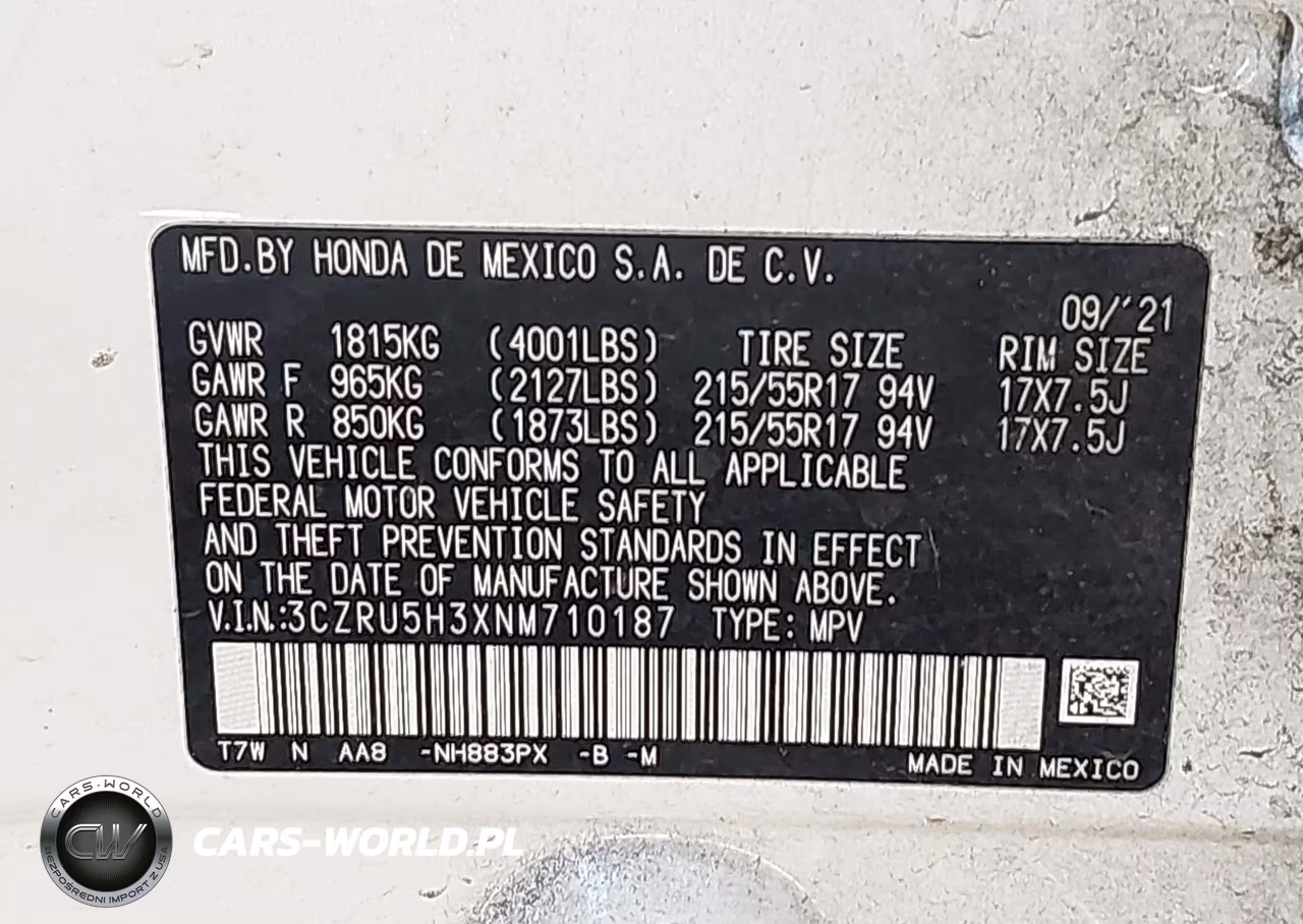 2022 Honda Hr-V 2Wd Lx VIN:3CZRU5H3XNM710187 - 9