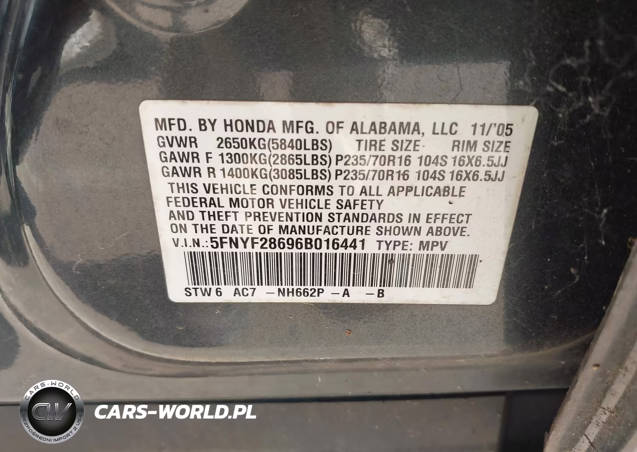 2006 Honda Pilot Ex-L VIN:5FNYF28696B016441 - 9