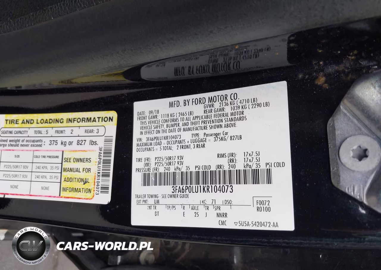 2019 Ford Fusion Hybrid Se VIN:3FA6P0LU1KR104073 - 9