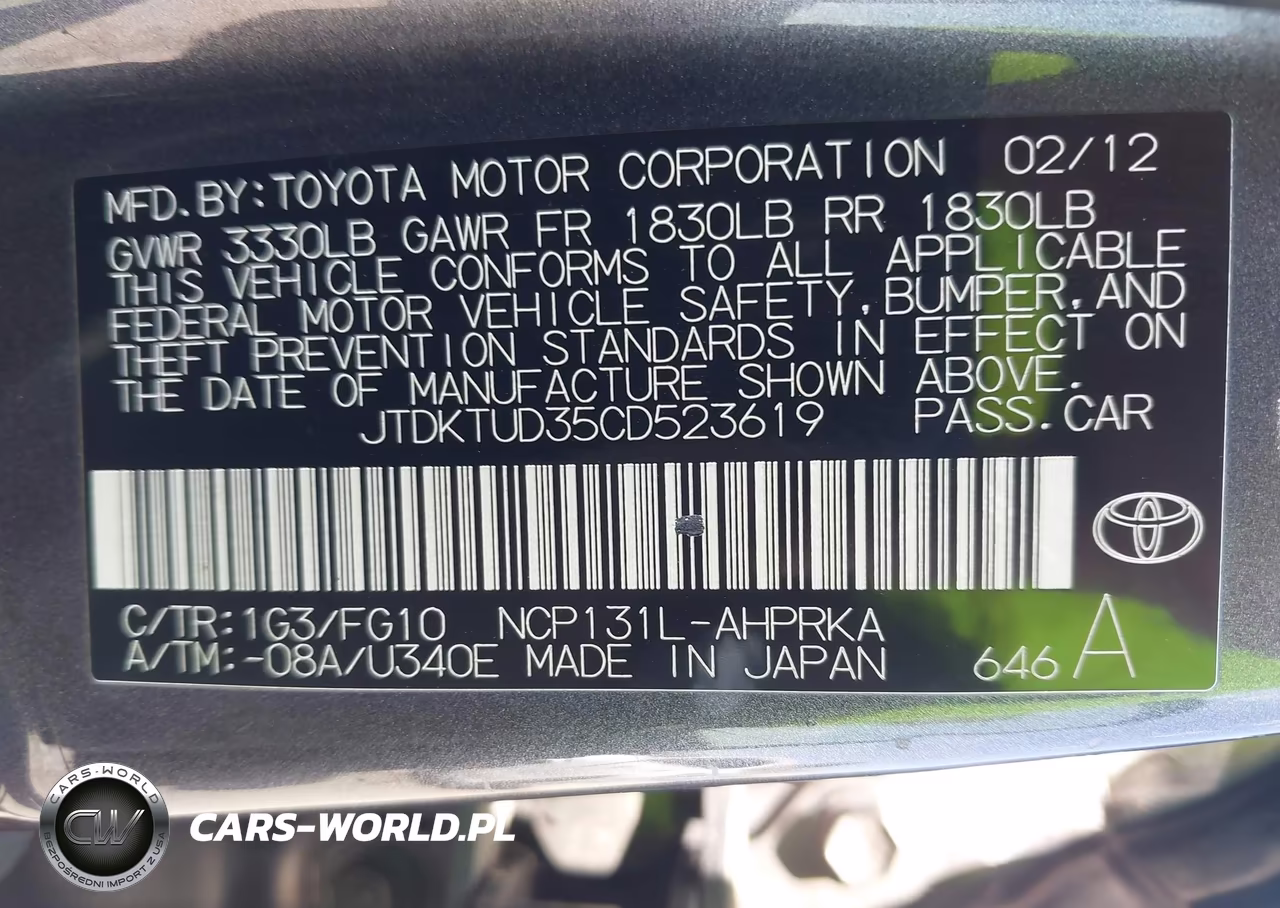 2012 Toyota Yaris Le VIN:JTDKTUD35CD523619 - 9