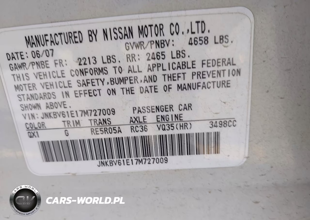 2007 Infiniti G35 Sport VIN:JNKBV61E17M727009 - 9