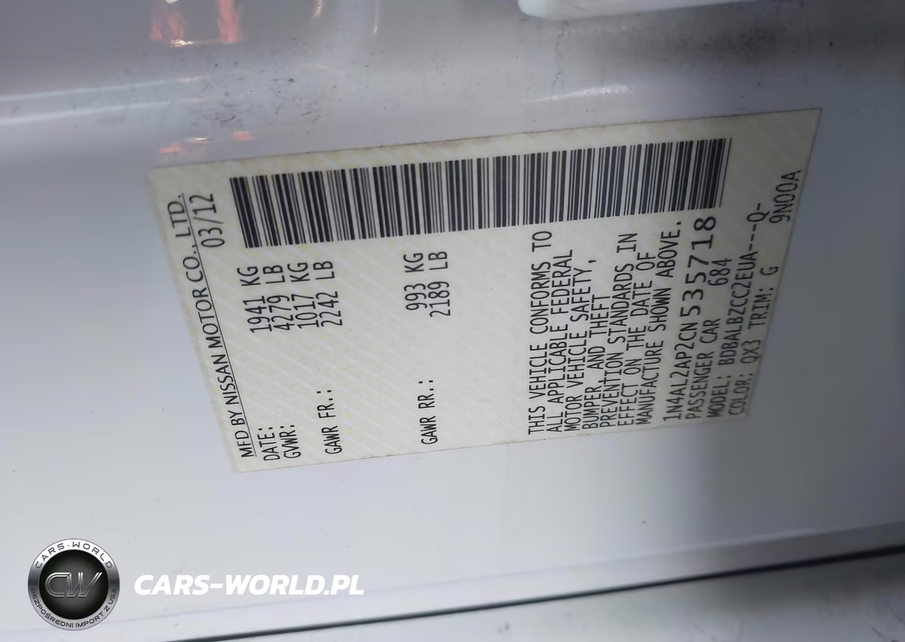 2012 Nissan Altima 2.5 S VIN:1N4AL2AP2CN535718 - 9
