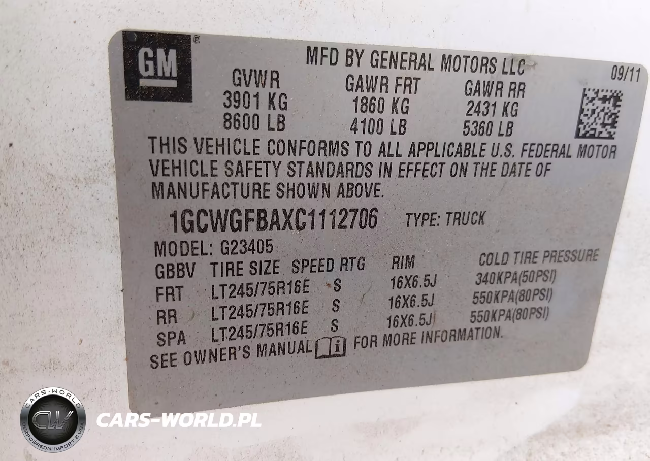 2012 Chevrolet Express 2500 Work Van VIN:1GCWGFBAXC1112706 - 9