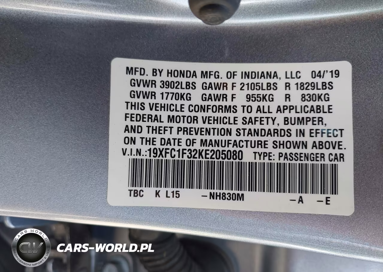 2019 Honda Civic Ex VIN:19XFC1F32KE205080 - 9