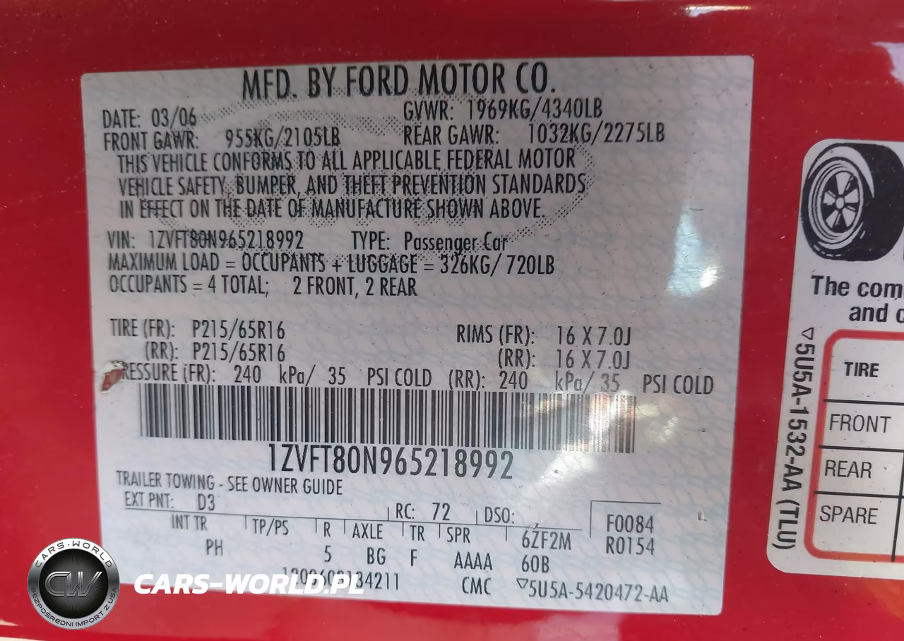 2006 Ford Mustang V6 VIN:1ZVFT80N965218992 - 9