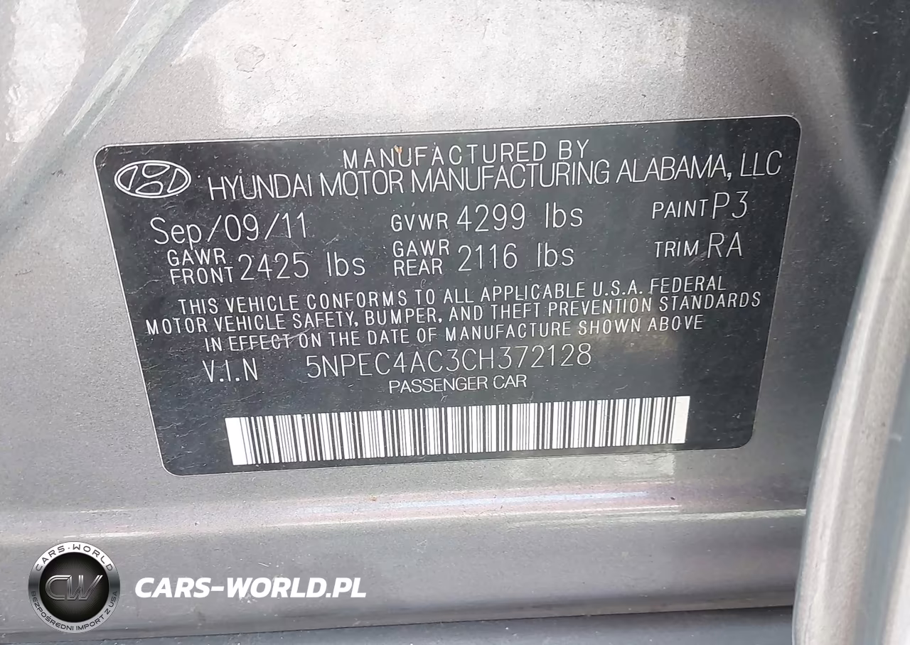 2012 Hyundai Sonata Limited VIN:5NPEC4AC3CH372128 - 9
