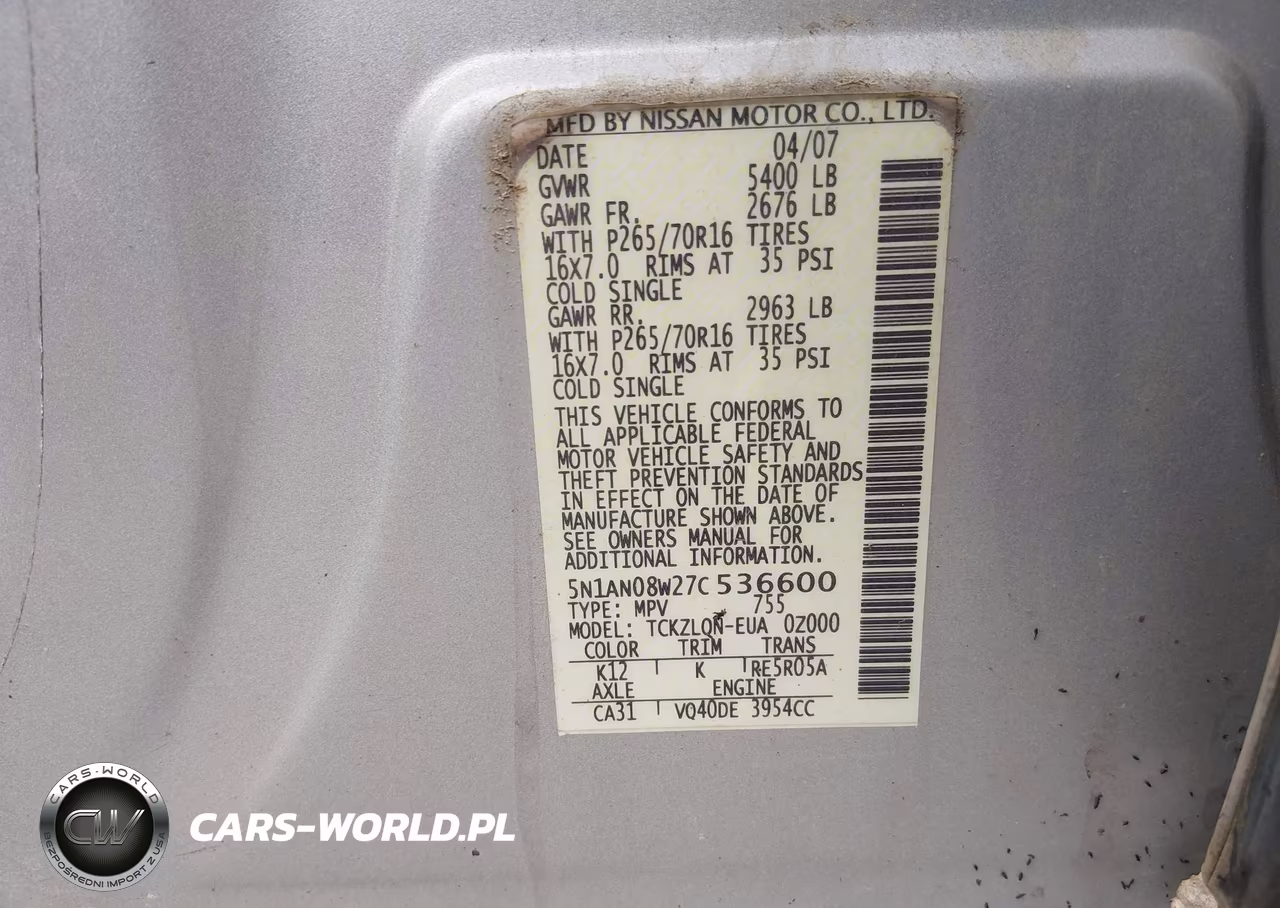 2007 Nissan Xterra X VIN:5N1AN08W27C536600 - 9