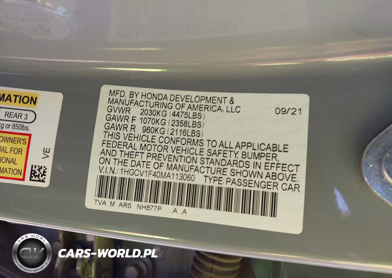 2021 Honda Accord Sport Special Edition VIN:1HGCV1F40MA113060 - 9