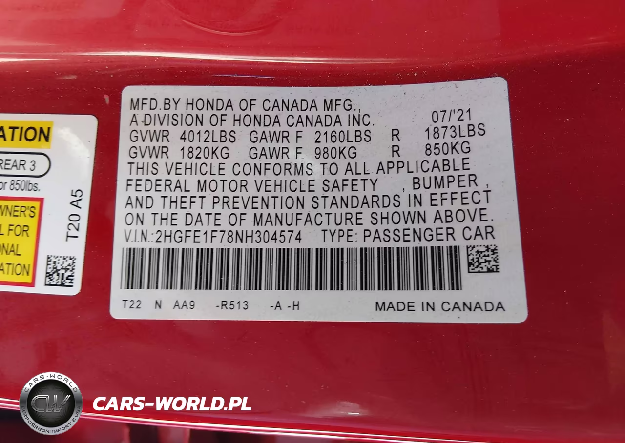 2022 Honda Civic Ex VIN:2HGFE1F78NH304574 - 9