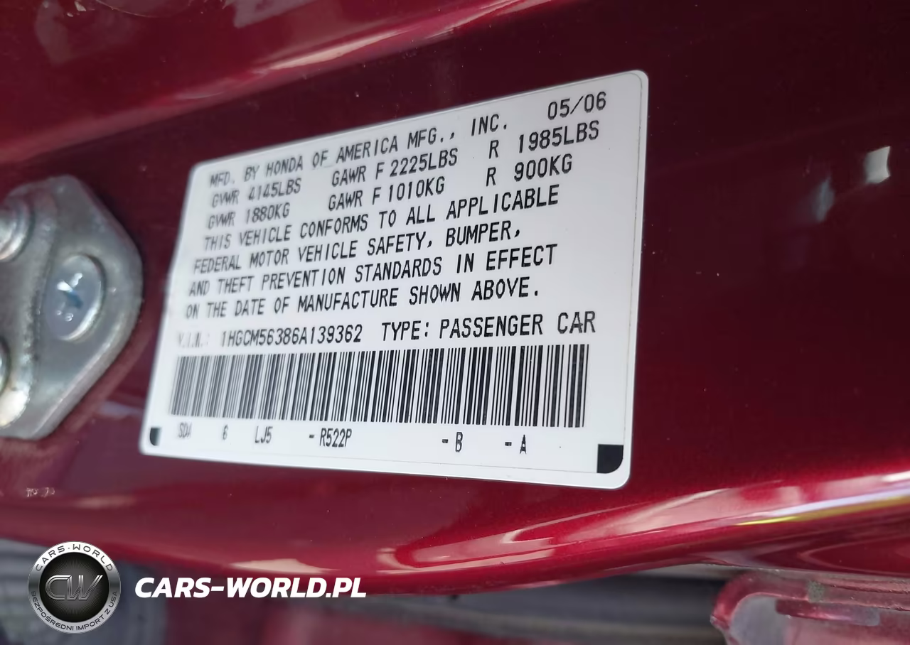 2006 Honda Accord 2.4 Se VIN:1HGCM56386A139362 - 9