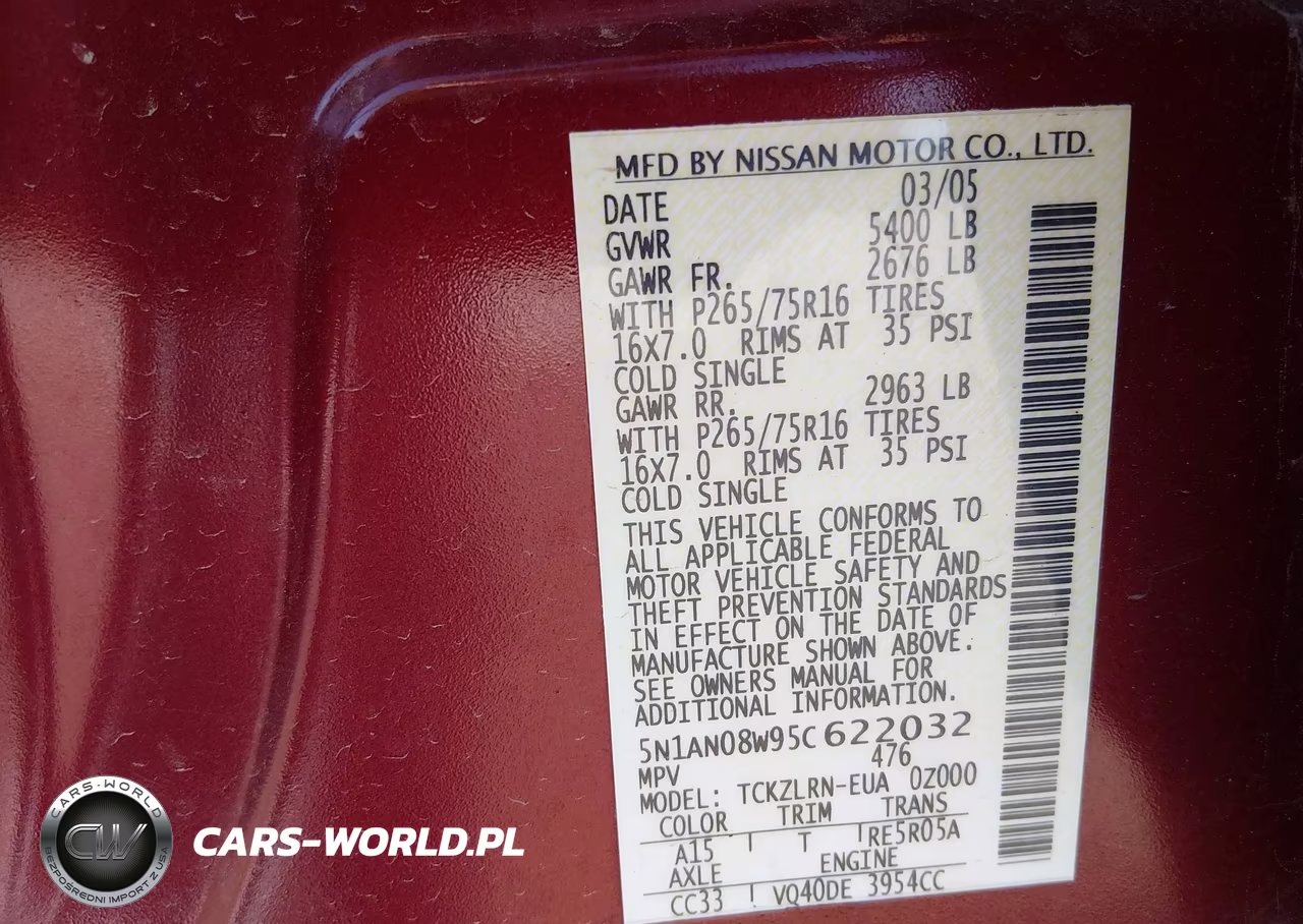 2005 Nissan Xterra Off Road VIN:5N1AN08W95C622032 - 9