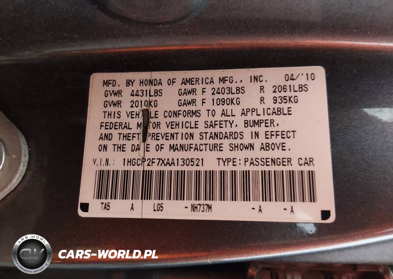 2010 Honda Accord 2.4 Ex VIN:1HGCP2F7XAA130521 - 9