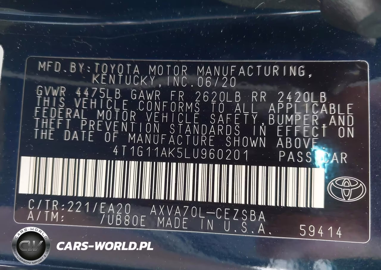 2020 Toyota Camry Se VIN:4T1G11AK5LU960201 - 9