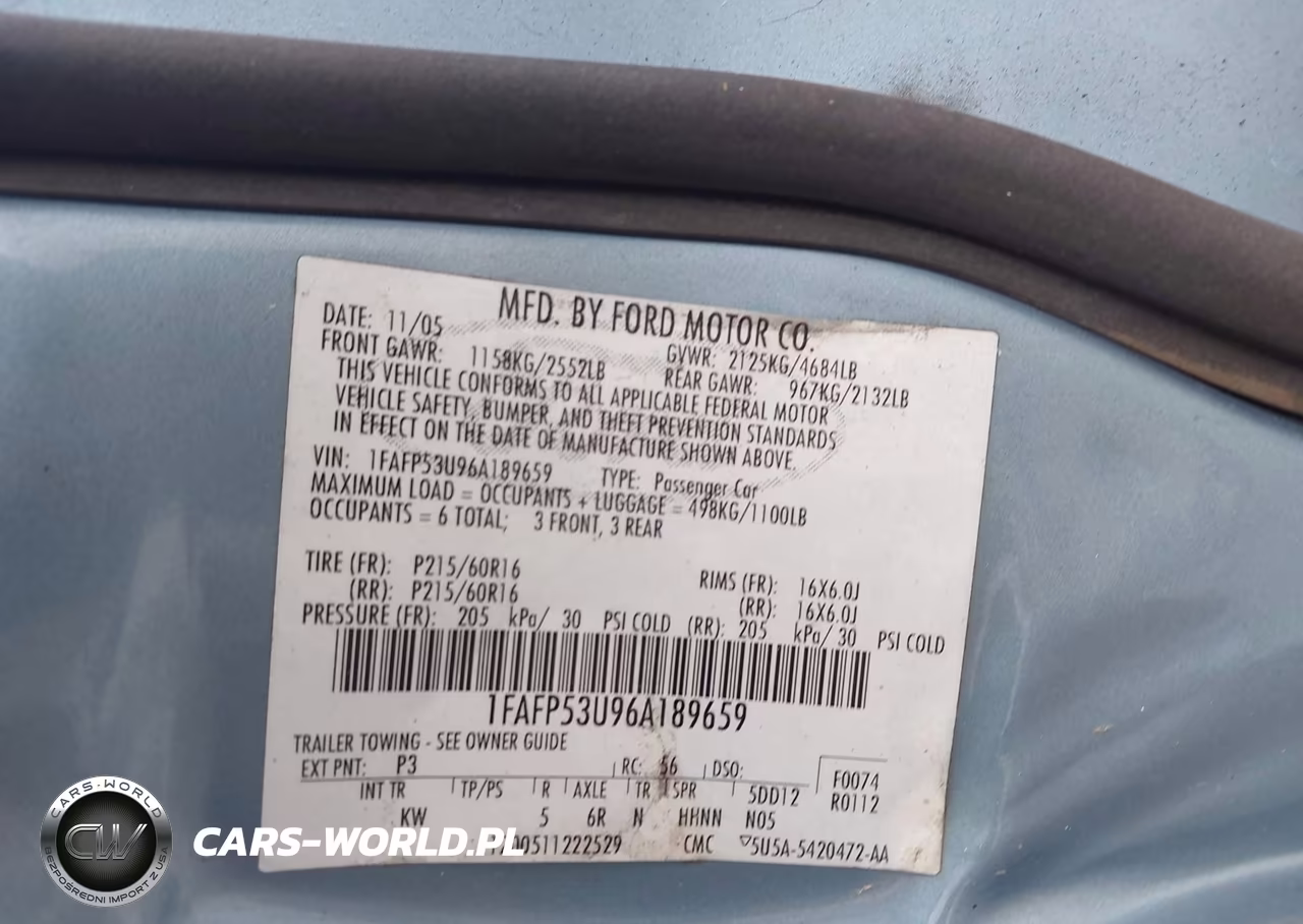 2006 Ford Taurus Se VIN:1FAFP53U96A189659 - 9