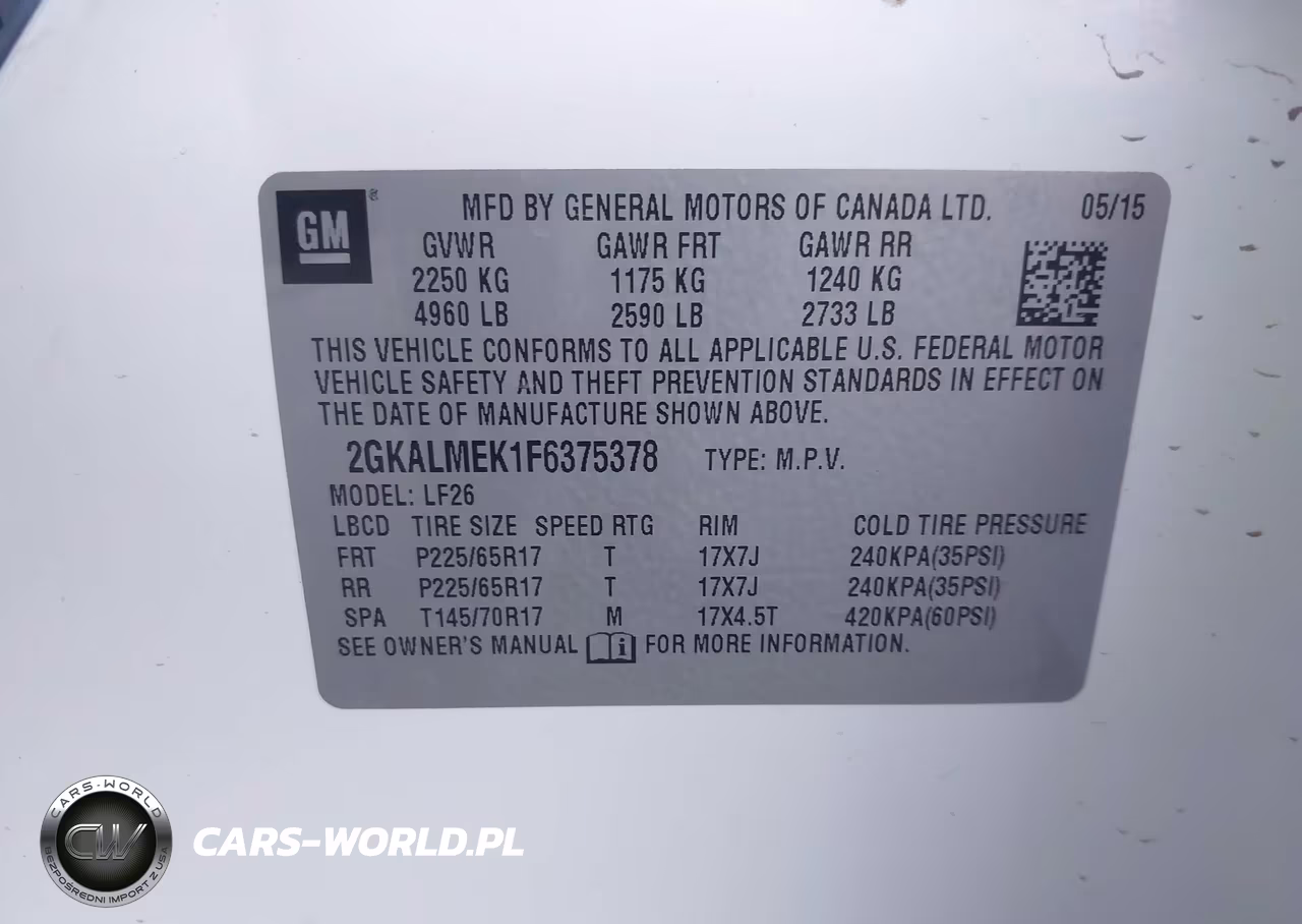 2015 GMC Terrain Sle-1 VIN:2GKALMEK1F6375378 - 9