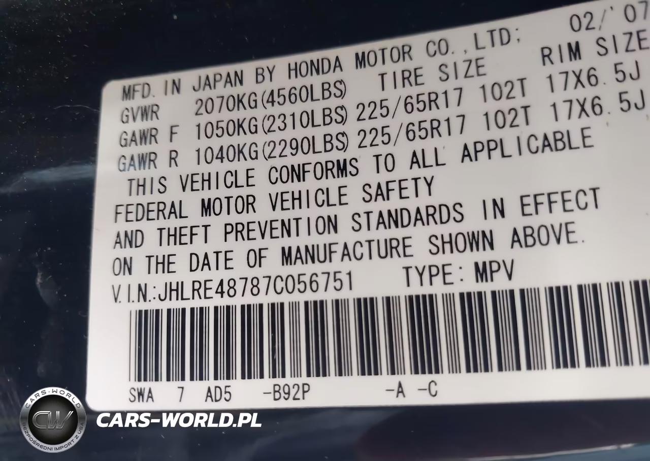 2007 Honda Cr-V Ex-L VIN:JHLRE48787C056751 - 9